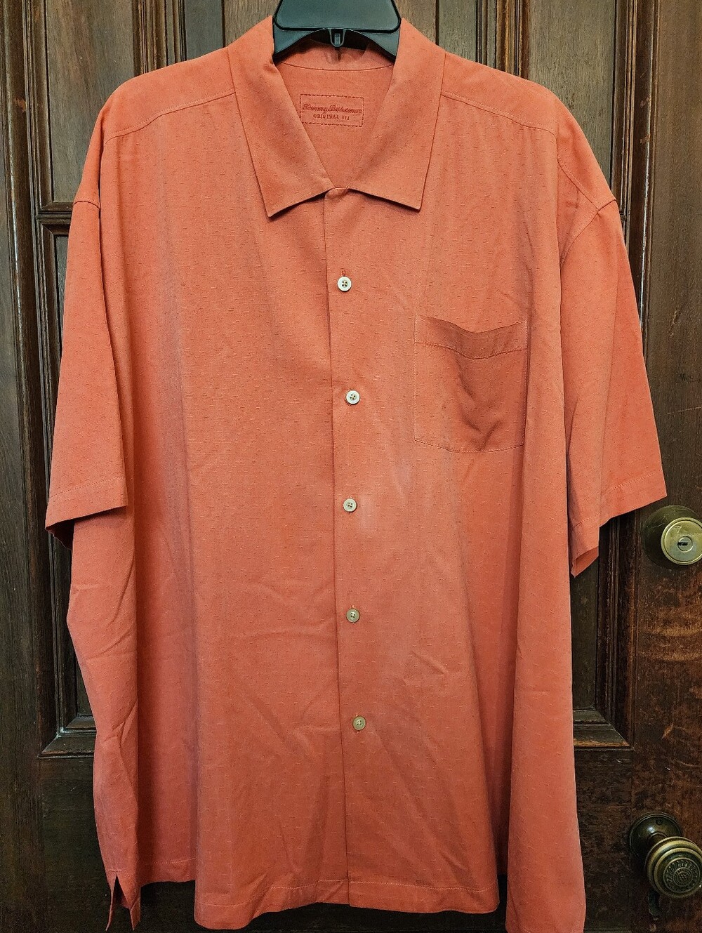 Tommy Bahama Men's 100% Silk Short Sleeve Camp Shirt Textured Coral Salmon-XXL
